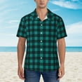 thumbnail image 4 of Lsque Teal On Black Plaid pattern Hawaiian Shirt for Men, Unisex Summer Beach Casual Short Sleeve Button Down Shirts-Medium, 4 of 9