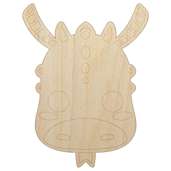 Charming Kawaii Chibi Dragon Face Blushing Cheeks Fantasy Wood Shape Unfinished Piece Cutout Craft DIY Projects - 6.25 Inch Size - 1/4 Inch Thick