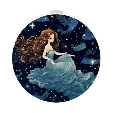 

Mermaid Round LED Night Light-2PCS Portable Plug-in Wall Lamp with Soft Glow Energy-Saving Sensor Ideal for Bedroom Bathroom and Hallway