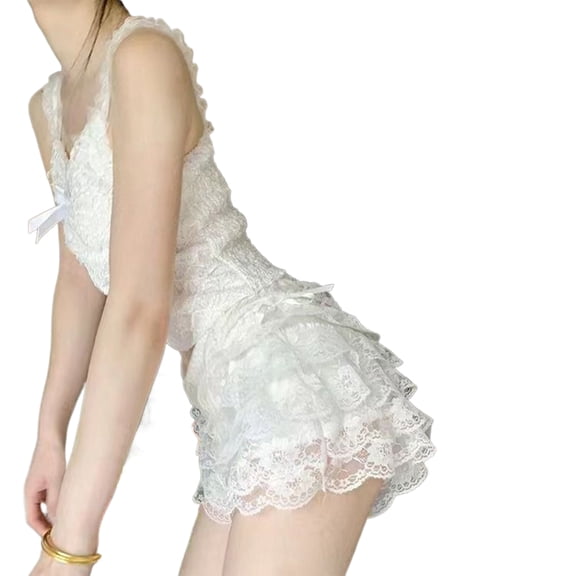 Women Girls Tiered Ruffled Lace Bloomers Shorts Underpants Vintage Cute Bowknot Safety Short Pant Frilly Knickers
