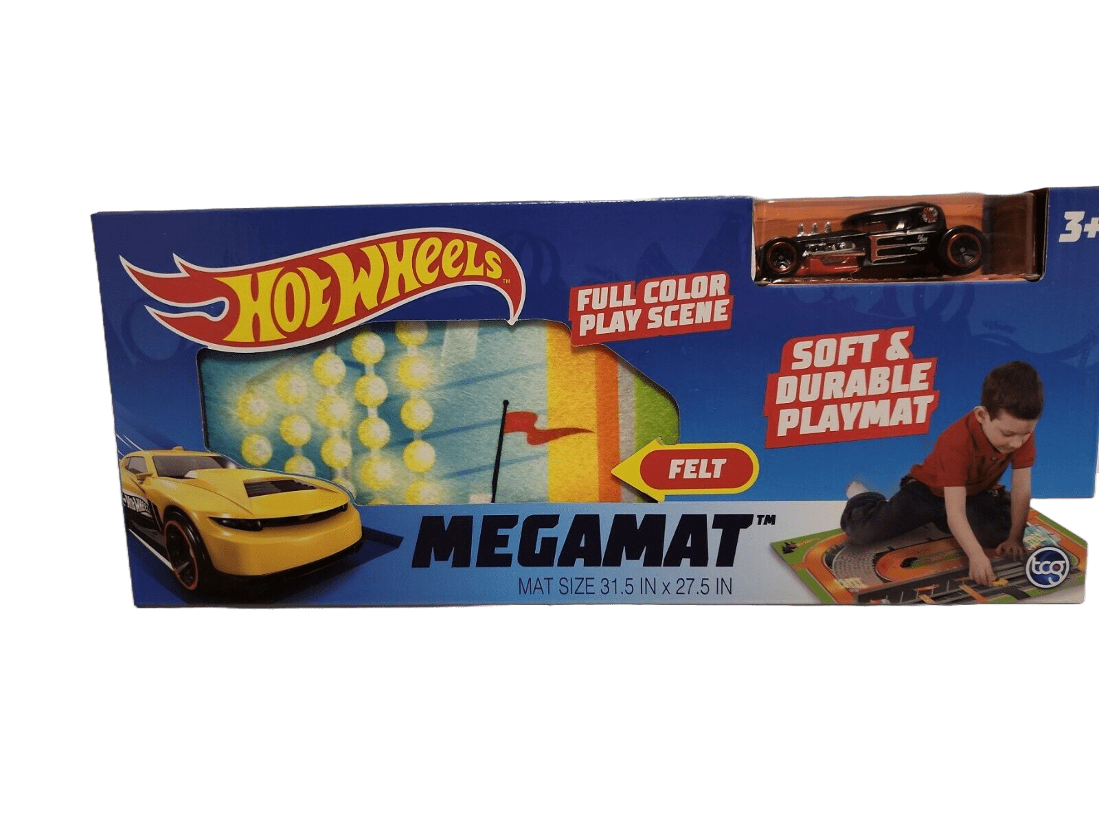 Hot Wheels Felt Mega Playmat with Moa Hot Rod Vehicle Toy Car