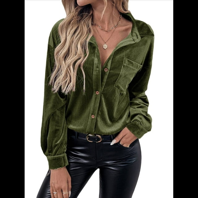 Cárdigan de Terciopelo de Larga de Invierno para Mujer, Blusa Informal con Botones, Blusas para Mujer Rojo L