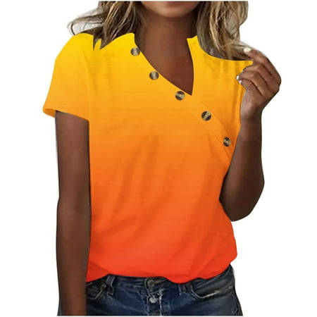 WIZUTIZ Corset Tops for Women Holiday Saving Loose Fit Retro Trendy Tee Ladies Athletic V-Neck Tshirt Oversize Short Sleeve Tops Tunics Plus Blouse Tshirts Fluffy Plain Solid T-shirt Yellow L