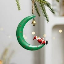yulier Metal Christmas Ornaments Iron Moon Shape Hanging Ornaments with Cute Santa Claus Figurine and Mini Bell, Holiday Party Christmas Tree Xmas Wreath Decoration, 4.33" x 3.14"