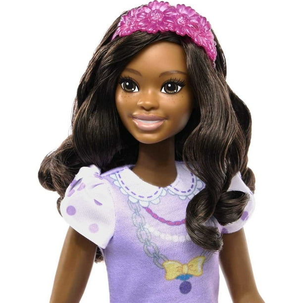 Barbie Doll for Preschoolers, Black Hair, My First Barbie âBrooklynâ Doll, Kids Toys and Gifts, Plush Poodle, Accessories, Soft Poseable Body Barbie -