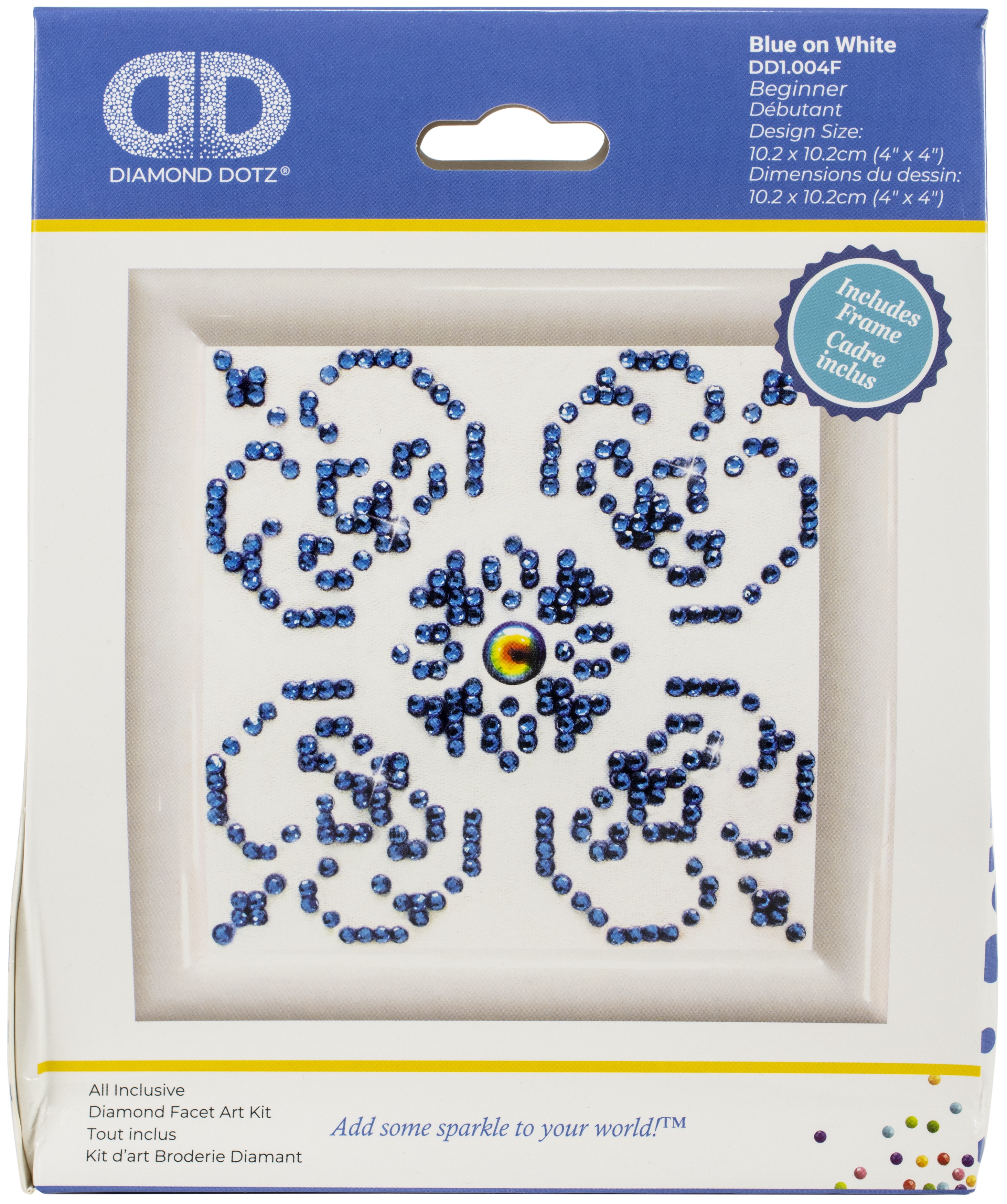Diamond Dotz Diamond Art Kit with Frame 4"X4"Blue On White DDF1004