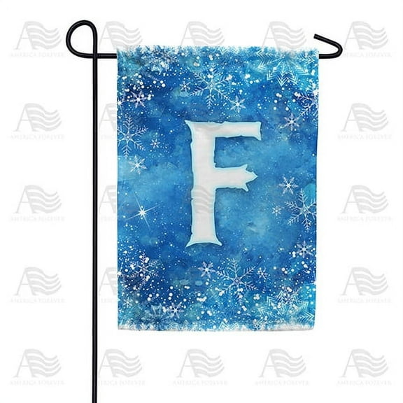 America Forever Winter Monogram Letter F Garden Flag Vertical Double Sided 12.5 x 18 inches Snowy Winter Holiday Seasonal Flags for Outdoor, Yard, Porch Decoration, Blue Background, Snowflake Flag