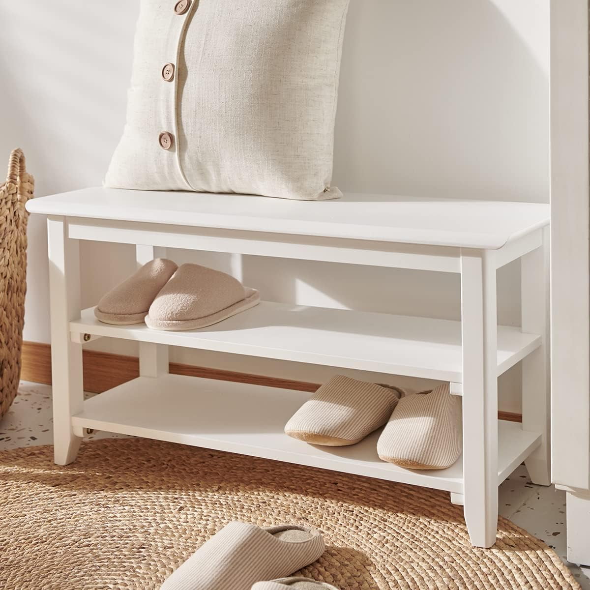 Wood Shoe Bench, Heavy Duty Shoe Bench, Shoe Organizer Shelf, Ideal for  Entryway, Living Room, Holds Up to 550 lbs - White, 40& - AliExpress