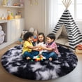thumbnail image 3 of SARAG 5x5ft Round Area Rug for Bedroom,Fluffy Circle Rugs for Living Room Kids Room,Home Decor Shaggy Carpet Fuzzy Plush Rug for Nursery Room,Tie-dye Black and White, 3 of 8