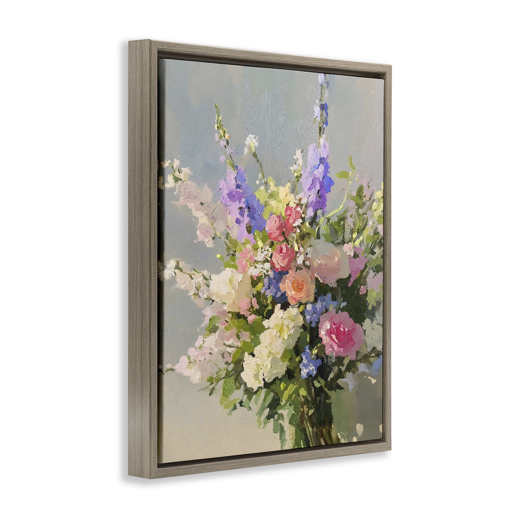 Stupell Industries Romantic Pastel Garden Bouquet Brown Framed Floater Canvas Wall Art, design by The Prints Vibe