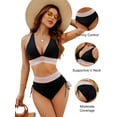 thumbnail image 3 of Women Bikini Sets Push Up Swimsuits Tummy Control Bathing Suit Color Block 2 Piece High Waisted Drawstring Swim suits, 3 of 8