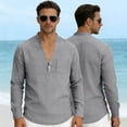 thumbnail image 2 of USNSM Mens Linen Henley Shirts Long Sleeve Casual Solid Color Summer Beach T Shirts with Pocket Lightweight Hippie Yoga Tops Gray XXL, 2 of 7
