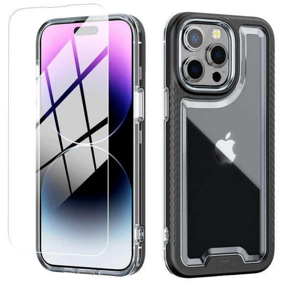 Funda MYBAT Lux para iPhone 14 PRO Negra con mica de Cristal MYBAT Lux