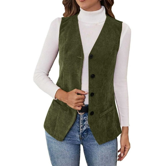 Dasayo Blazer Womens Vests Corduroy Business Work Green Open Front Suit Vest Jacket Women L
