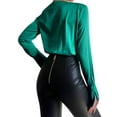 thumbnail image 2 of Qiylii Women 's Satin Deep V Neck Long Sleeve Bodysuit Surplice Blouse Top Sexy Smooth Fashionable Formal Jumpsuits, 2 of 9