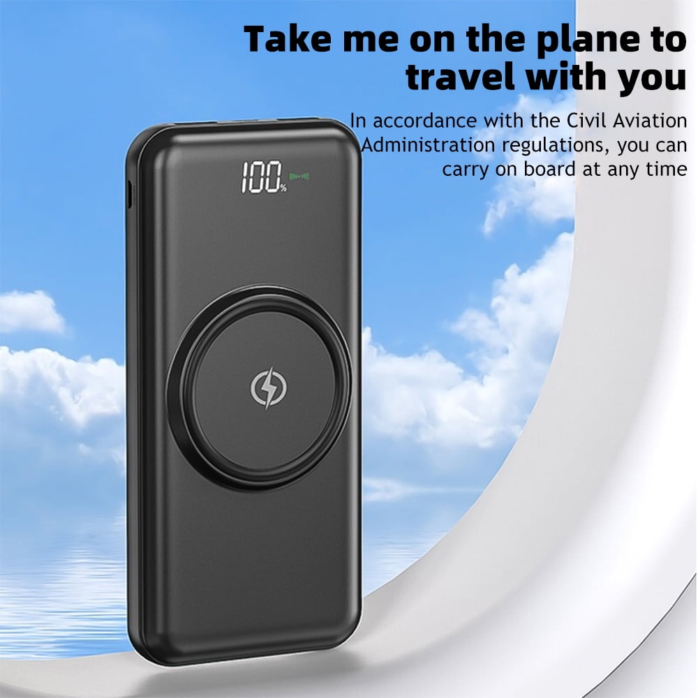 Portable Charger with Built-in Cable, Magnetic 10000mAh Power Bank 4 Outputs 2 Inputs for iPhone Samsung Pixel LG Moto iPad