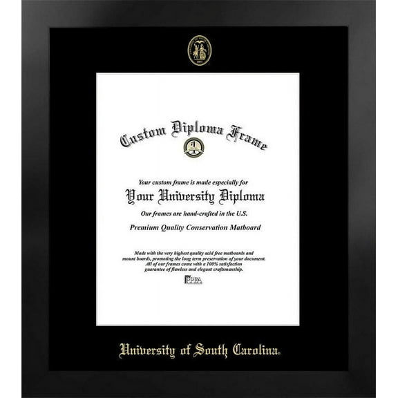 University of South Carolina 11w x 14h Manhattan Black Single Mat Gold Embossed Diploma Frame with Bonus Campus Images Lithograph