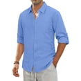 thumbnail image 4 of GENTS BLISS Men Linen Shirts Long Sleeve Button Down Shirts for Men Roll-up Solid Shirts with Pocket, 4 of 14