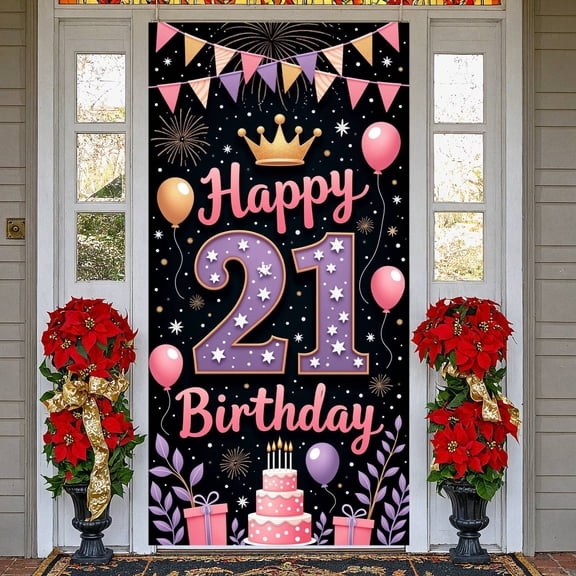 Pink Gold Happy 21st Birthday Banner Princess 21 Birthday Display Royal Crown Colorful Balloons Birthday Backdrop for 21st Birthday Party Princess Birthday Celebration Indoor Decoration