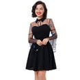 thumbnail image 4 of IBTOM CASTLE Women's Vintage 1950s Cocktail Party Prom Tea Dress Summer Long Bell Sleeve Retro flared A-line Swing Casual Dresses S Black - Butterfly, 4 of 7