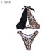 thumbnail image 2 of Traje de baño de mujer con estampado de leopardo, sexy, espalda abierta, traje de baño dividido, lazo en el cuello, bikini ajustado, 2 of 7