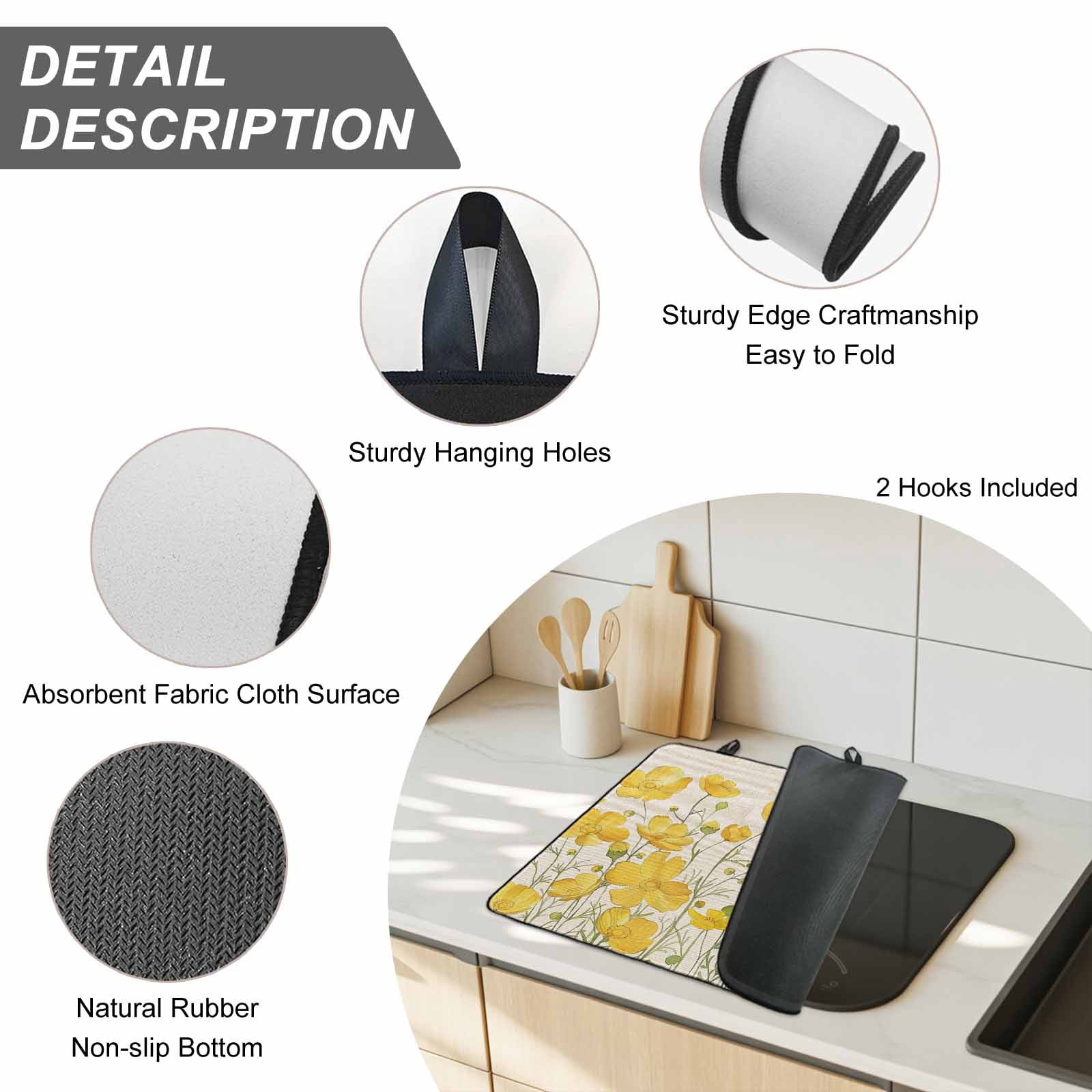Yellow Daisy Stove Top Cover for Electric Stove, Heat-proof & Non Slip Glass Top Stove Cover Protector, Rustic Spring Floral Summer Botanical Kitchen Flat Cooktop Rubber Mat 24x21 Inches