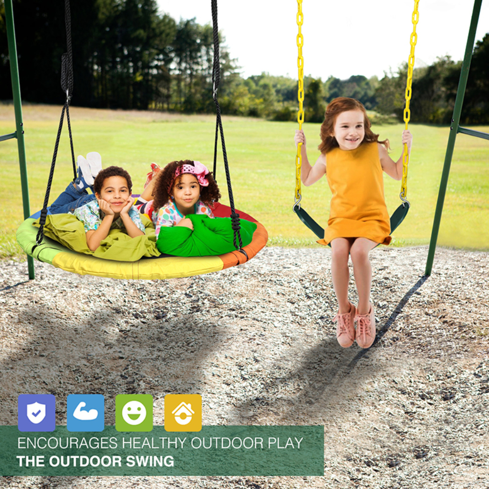 KLOKICK 440lbs 2 Seat Metal Swing Set with Heavy Duty A-Frame Metal Swing Stand - 1
