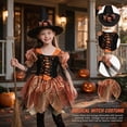 thumbnail image 2 of Virmaxy Halloween Costume Witch Dress V Neck Lace Up Corset Sheer Bell Sleeve Layered Tulle Skirt with Hat for Cosplay Party 2-13 Years, Orange, 2 of 5
