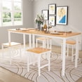 thumbnail image 3 of LinkRomat 3 Piece Dining Room Table Set for 2, 47" Farmhouse Dining Table with Benches, Rectangular Kitchen Sets for Small Space, Apartment, Restaurant, White & Walnut, 3 of 9