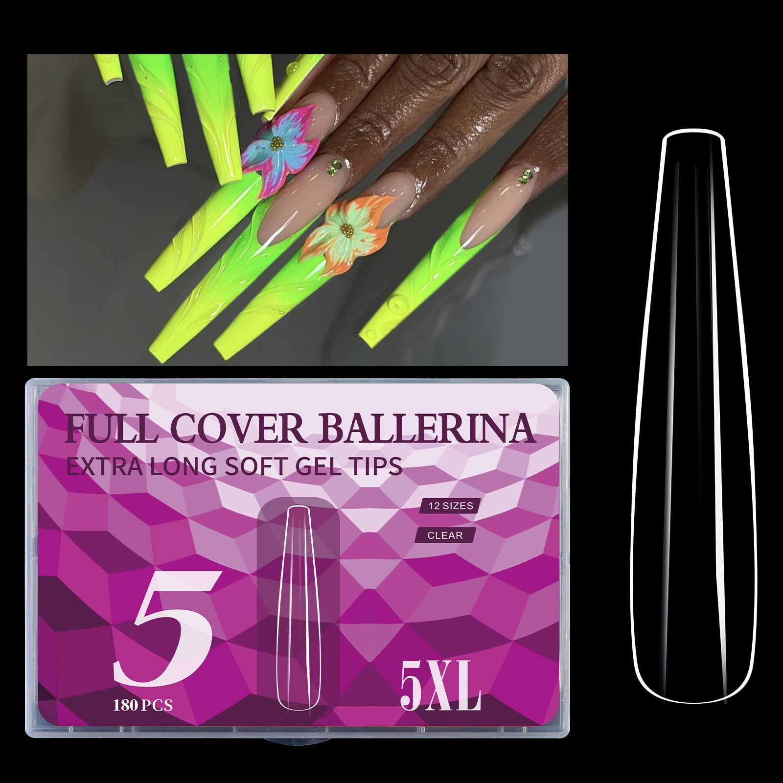 180pcs Extra Super Long 5XL Transparent Nails Tips for Salon Quality French Nails Art Wedding Party Nails Decorations