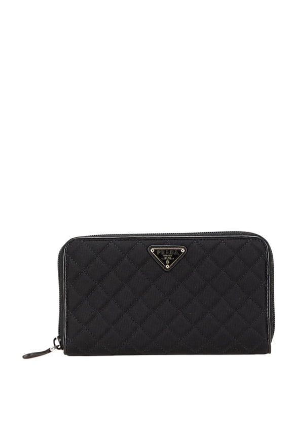 Pre-Owned Prada Triangle Logo Plate Long Wallet Black Nylon Leather Women's PRADA