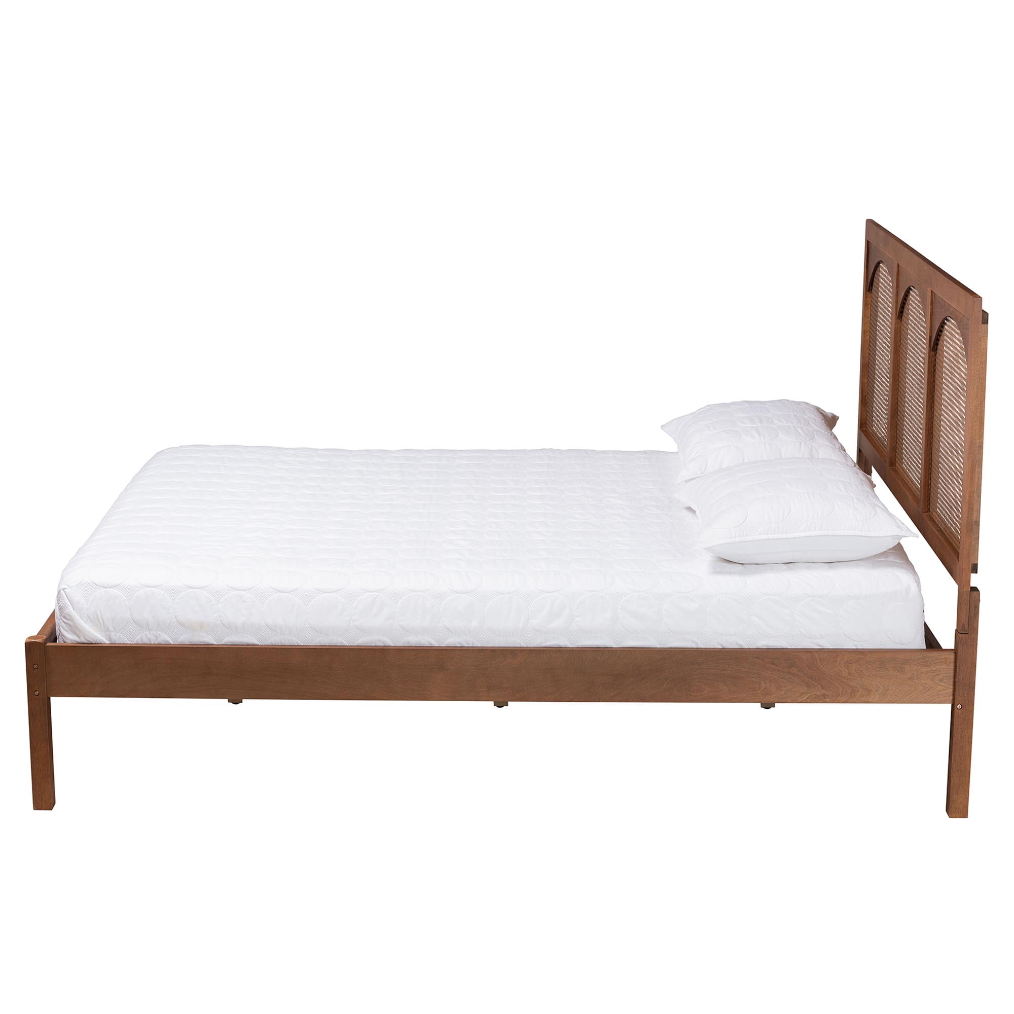 Baxton Studio Blossom Classic and Traditional Ash Walnut Finished Wood and Rattan Queen Size Platform Bed