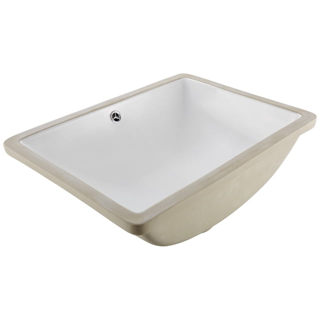 Lavabo bajo encimera VEVOR, lavabo rectangular de cerámica blanca de 51 x 39 cm con rebosadero, lavabo moderno para baño, lavabo rectangular para espacios pequeños.