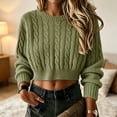 thumbnail image 2 of Womens Cable Knit Cropped Sweaters Oversized Fall Long Sleeve Pullover, S, 2 of 5