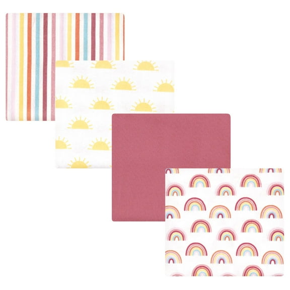 Hudson Baby Girls Cotton Flannel Receiving Blankets, Sunshine And Rainbows, One Size