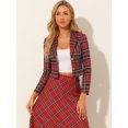 thumbnail image 2 of Unique Bargains Blazer Court Tartan à Carreaux Extensible avec Revers Cranté pour Femmes, 2 of 6