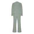 thumbnail image 5 of Diufon Women's Oversized Pajama Set 2 Piece Knitted Long Sleeve V Neck Tops and Wide Leg Pants Sleepwear Outfit, 5 of 7