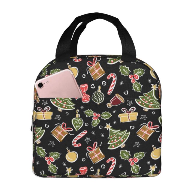 Fotbe Christmas Tree Decoration Bolsa Térmica con Estampado y Forro de Aluminio Grueso Bolsa de Almuerzo con Bolsillo Frontal para Hombres y Mujeres, Ideal para Trabajo, Escuela