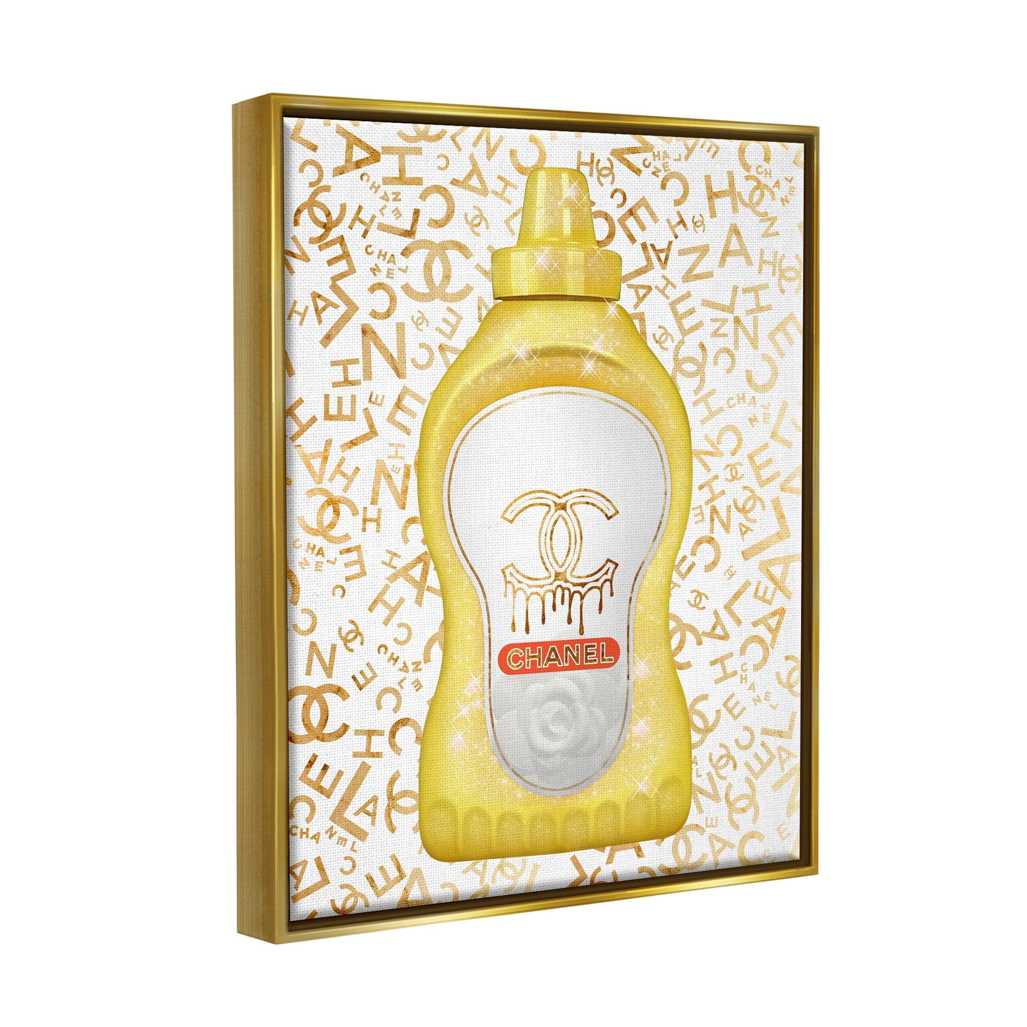 Stupell Industries Glitzy Fashion Bling Kitchen Condiment Mustard Bottle Graphic Art Metallic Gold Floating Framed Canvas Print Wall Art, Design by Ziwei Li