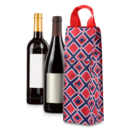 Wine Carrier Bag by Zodaca Thermal Insulated Lightweight Wine Bottle Tote Carrying Case Whisky Glass Bottle Carry Holder Bag for Travel Party Gift - Red/Navy Times
