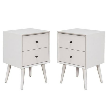 Home Square 2 Piece Wood Nightstand Set with 2 Drawer in White