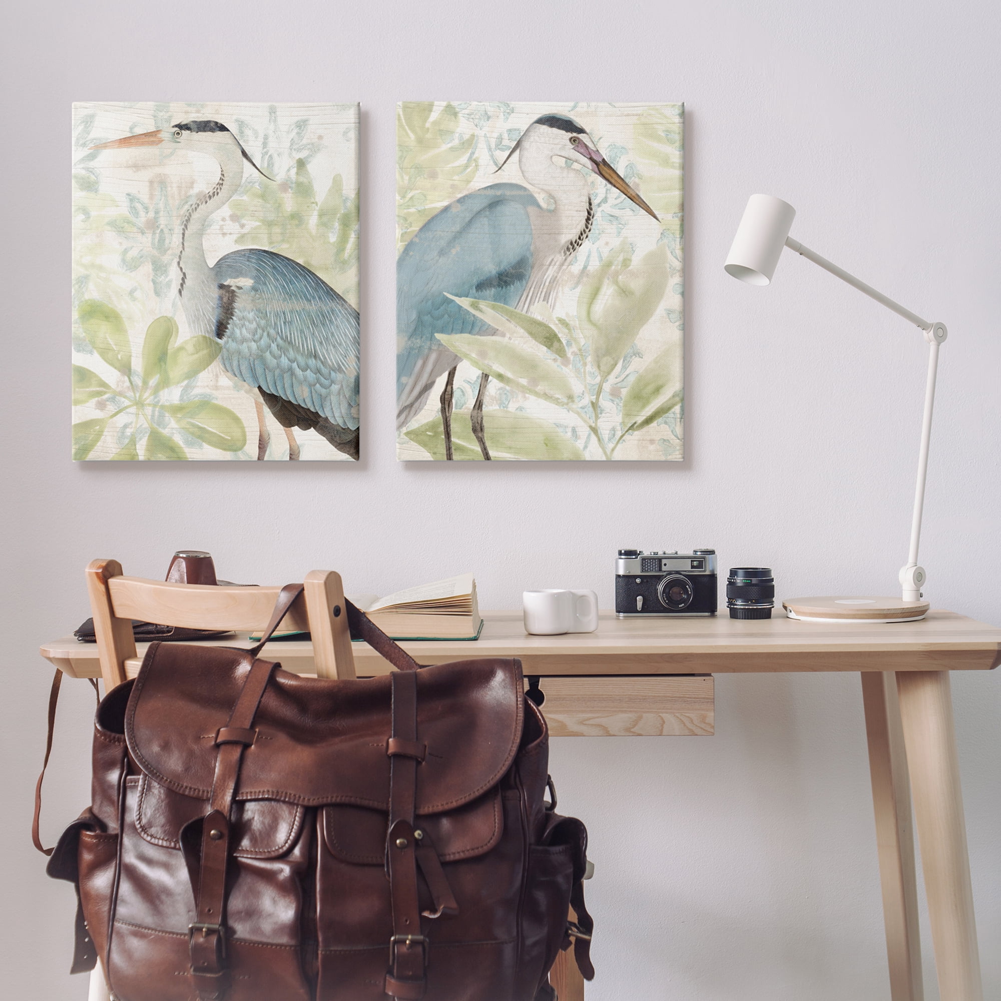 Stupell Industries Cranes & Tropical Plants Animals & Insects Painting Gallery Wrapped Canvas Art Print Wall Art, 24 x 30, Set of 2