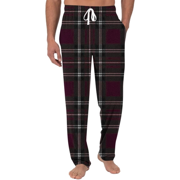 BUIGTTKLOP Plaid Pajamas Pants for Mens Drawstring High Waisted Lounge Pants Straight Wide Leg Sleep Bottoms