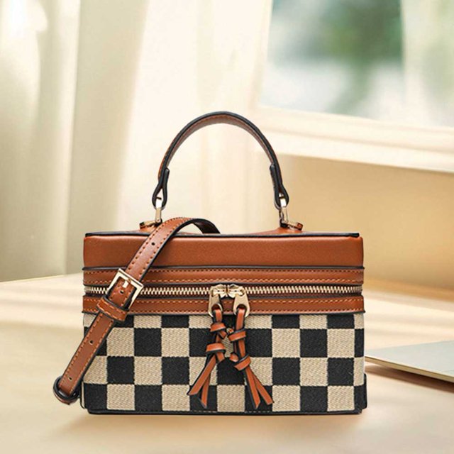 Neceser de maquillaje a cuadros, bolso cuadrado pequeño, bolso cruzado moderno para mujer