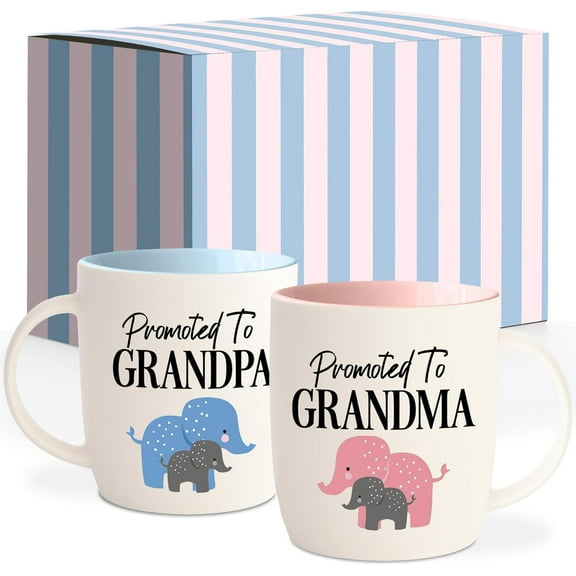 Triple Gifffted Promoted To Grandparents Coffee Mugs for New Best Grandma and Grandpa, Gifts Ideas First Time Grandparent Baby Reveal Pregnancy Announcement Christmas, Ceramic 13Oz