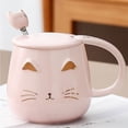 thumbnail image 3 of Taza de cerámica HappyWare diseño de gato con Tapa y cuchara rosa 100103_1, 3 of 3