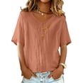 thumbnail image 2 of Stichou Womens Linen Shirts 3/4 Sleeve Casual Tshirts Vacation Beach Tunic Tops Spring Trendy Floral Clothes Saffron M, 2 of 6