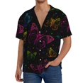 thumbnail image 3 of Naloa Butterfly Men's Loose Fit Cuban Collar Short-Sleeve Shirt with Button-down and Chest Pocket for Everyday Wear Outings - Medium, 3 of 7