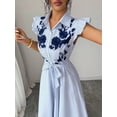 thumbnail image 7 of Blue And White Striped Embroidered Shirt Dress With Ruffle Sleeves And Waist Tie Bow, 7 of 7