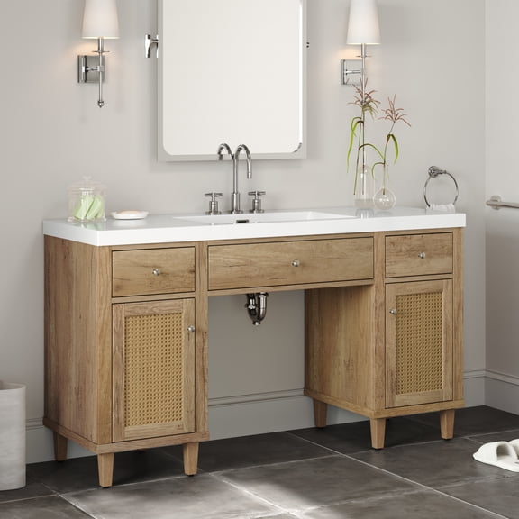 Christopher Knight Home 60" Bathroom Vanity with SMC Sink, Soft Close Storage and Tip-Out Tray, Wood
